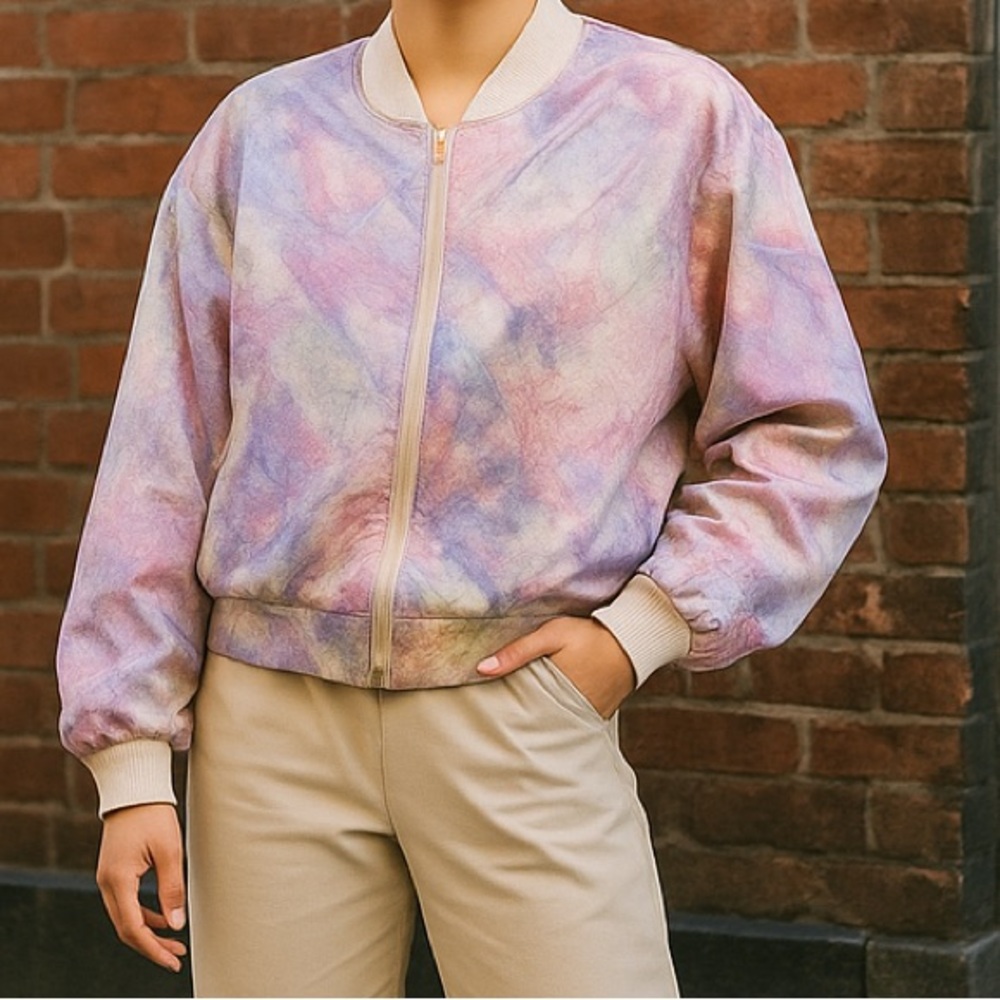 Vintage Eureca Rice sportswear Pastel Tie-Dye Bomber Jacket size large